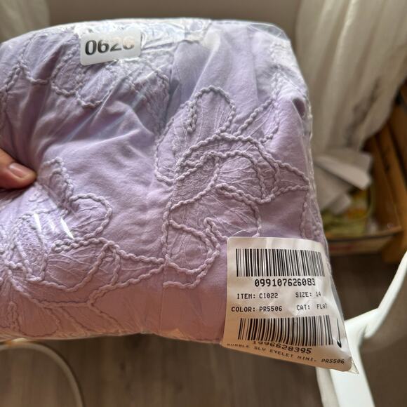 J.Crew Eyelet Puff-Sleeve Mini Dress WMNS 14 Purple Flower Embroidery Crew Neck - Picture 8 of 8
